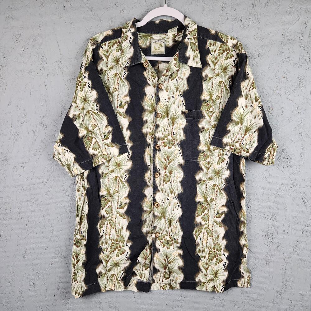 Colo Wear Hawaiian Shirt Mens Large Black Floral Button Up Rayon Cotton Pockets
